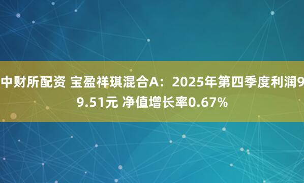 中财所配资 宝盈祥琪混合A：2025年第四季度利润99.51元 净值增长率0.67%